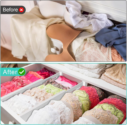 Bamboo Drawer Dividers Organizer with Inserts, Expandable from 12.5-21.7", Adjustable Drawer Organizer Separators for Utensils, Dresser, Bedroom, Bathroom, Closet, Clothing, Office (White)