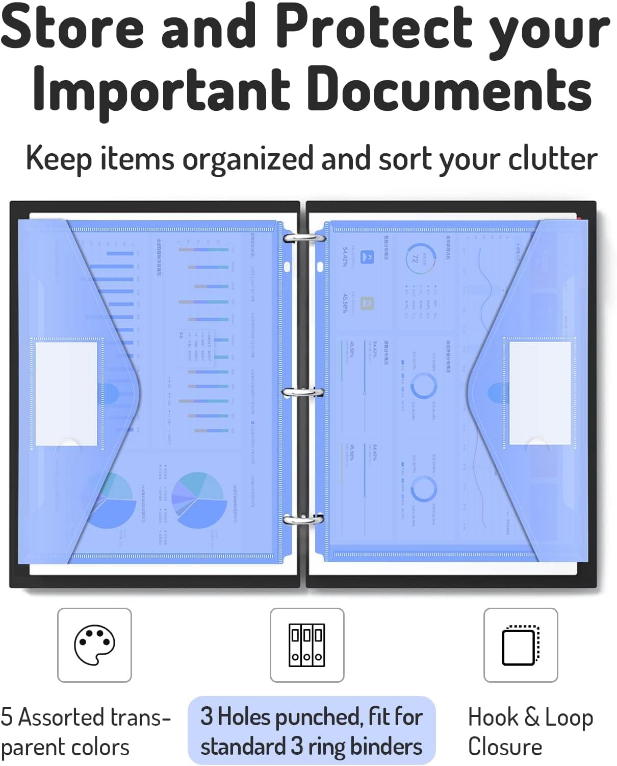 Forvencer Binder Pocket, 4X Regular Capacity, 10 Pack Super Heavyweight Plastic Folders with Tight Closure, Folders with Pockets Side Loading, Binder Organizer, Binder Dividers, Letter Size, Extended