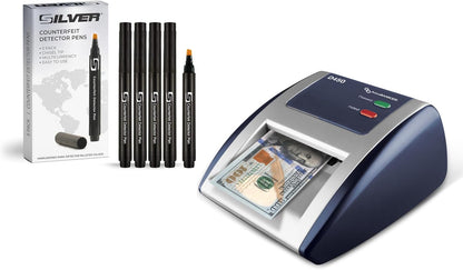 AccuBANKER D450 Counterfeit Money Checker Machine with Magnetic, Infrared, Watermark and Micro-Printing Detection & 5-Pack Counterfeit Bill Detector Pens Bundle