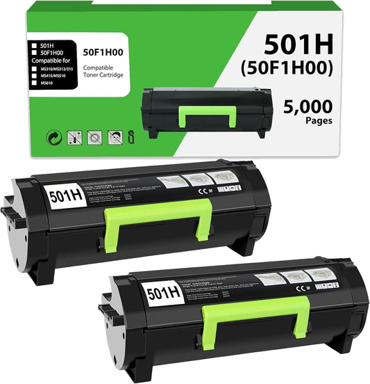 50F1H00 501H Toner Cartridge Compatible Replacement for Lexmark 501H 50F1000 for MS310dn MS312 MS410dn MS510dn MS610dn MS312dn MS315dn MS415dn(5,000 Pages 2 Pack Black)