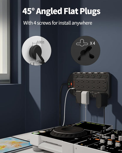 Power Strip, 24 AC Outlets (1875W/15A) with 6 USBs (2 USB-C Ports), ETL Listed, Surge Protector (3,400 Joules), 8 Ft Heavy Duty Flat Plug Extension Cord, Wall Mountable for Home, Office, Black