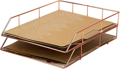 U Brands Desktop Letter Tray, Wire Metal, Copper/Rose Gold