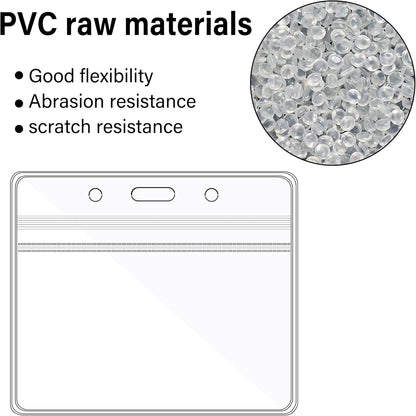 Happy Trees Badge Holder Horizontal ID Card Protector, Name Tag Badge Holders with Resealable Zip, Clear PVC Plastic Sleeves, Pass Case Credential Pouch for Office, School (8 Pack)