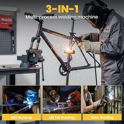 SSIMDER 3 in 1 MIG Welder Flux Cored/Lift TIG/Stick Welding Machine 110V 220V 140A Flux Core Welder with 1lb Welding Wire IGBT Inverter For Metal DIY Projects Auto Repair Home Maintenance