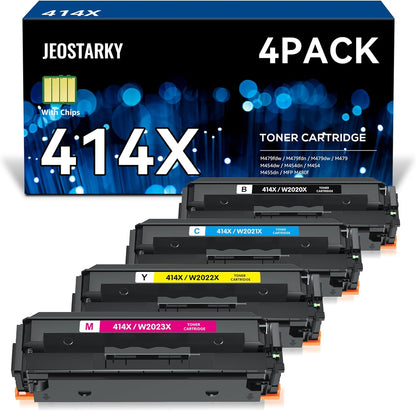 414x Toner Cartridges 4 Pack High Yield Replacement for HP 414x Toner 414a W2020x Compatible with HP Color Laserjet Pro MFP M479fdw M479fdn M454dw M454dn M480f Printer