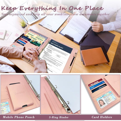 Darolin Business/Resume Portfolio Folder Binder, Padfolio with 3 Ring Binder, Interview/Conference/Legal Document Organizer, Leather Portfolio Padfolio for Women/Men-RG