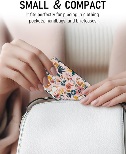 Business Card Metal Slim Organizer, Professional Stainless Steel Square Pocket Wallet for Office Workers, Compact and Portable for Pockets (Pink Flowers)