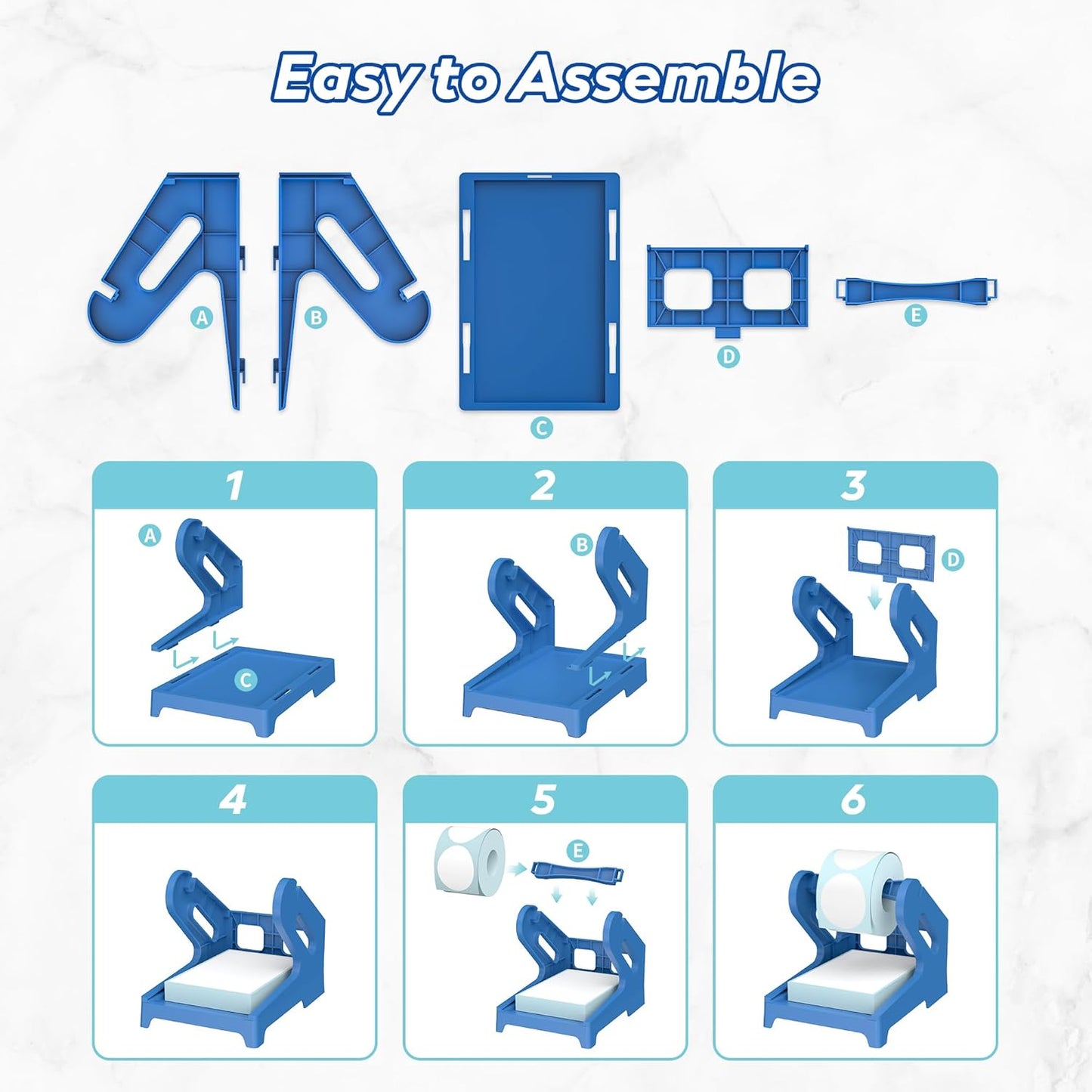 PONNOR Label Holder Thermal Shipping Label Holder for Rolls and Fanfold Labels Stand Desktop Printer DIY Accessory Business Supplies for Home, Office(Blue)