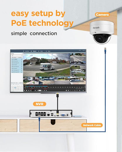Security Camera System PoE, 8X 5MP Wired IP IK10 Vandal-Proof Dome Camera, AI Human Detection, Remote Access, 100ft IR Night Vision Built-in Mic, 4K 8 Channel PoE NVR 2TB HDD, PD54A0808-5M2
