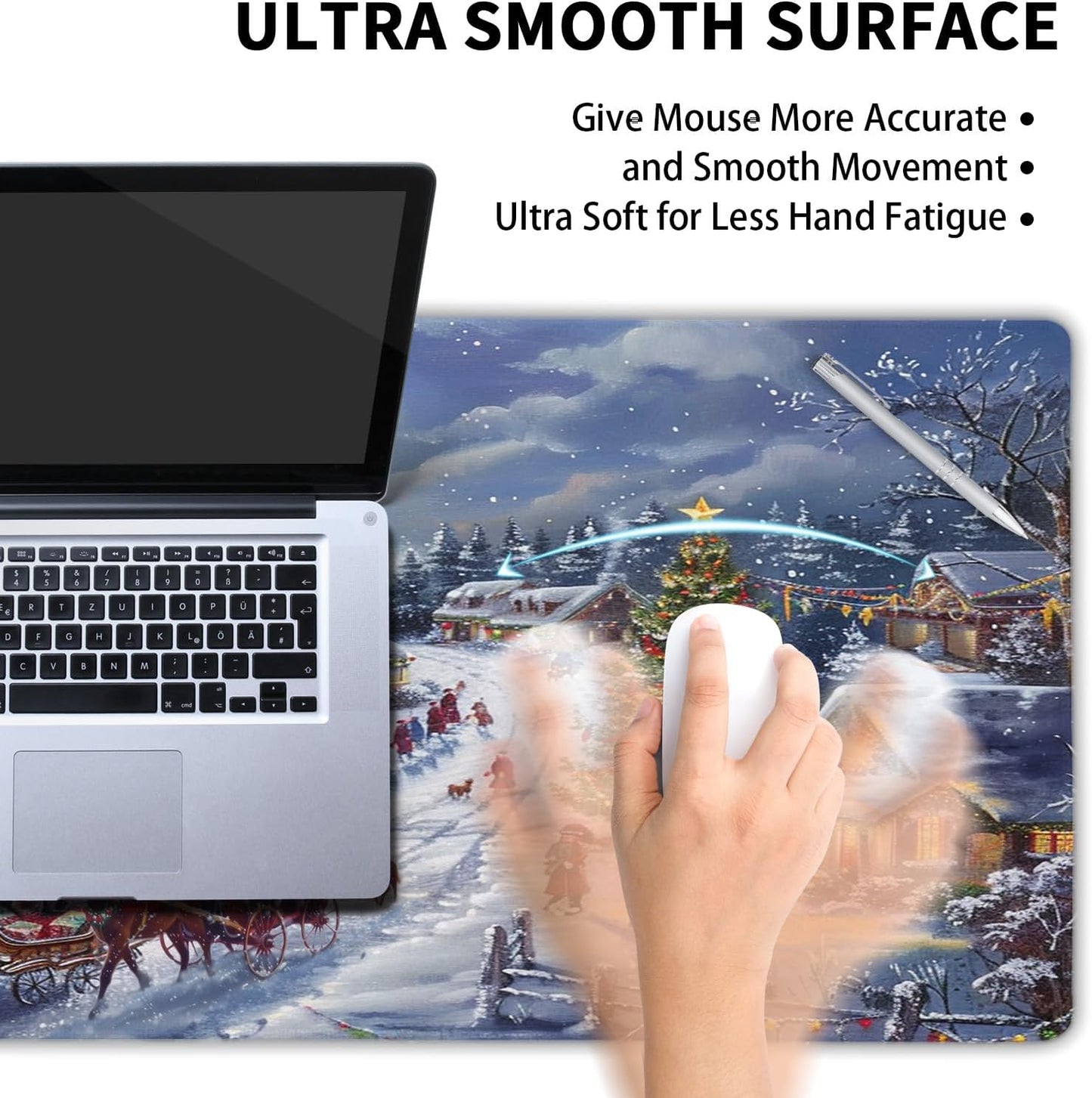 Christmas Gaming Mouse Pad XXL Xmas Tree Deer Snowflake Extended Winter Holiday Large Mat Mousepad Desk Pad Non-Slip Rubber Base Stitched Edge Keyboard Pad Playmat for Computer,35.4×15.7 Inch