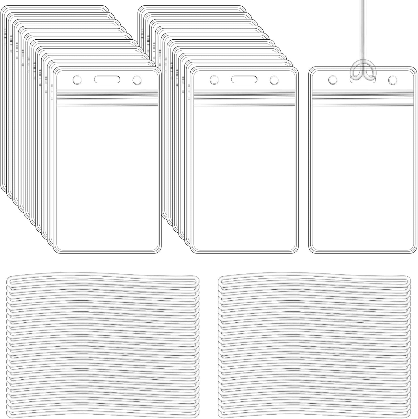 50 Pack Clear Plastic Luggage Bag Tag Holder Badge Label Tag Holder with 50 Pack Luggage Loops Straps for Office Business Travel Supplies