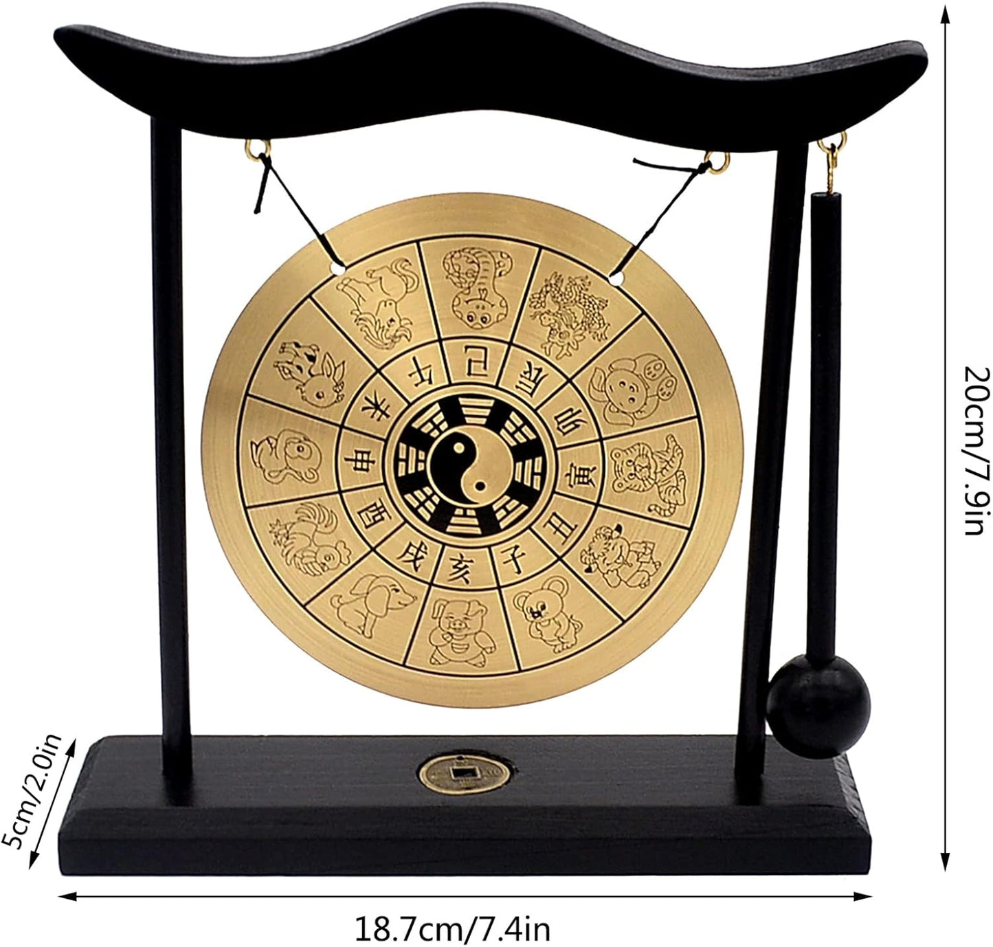 Feng Shui Brass Gong Desktop Zen Art for Fortune + Free Red String Bracelet H1304