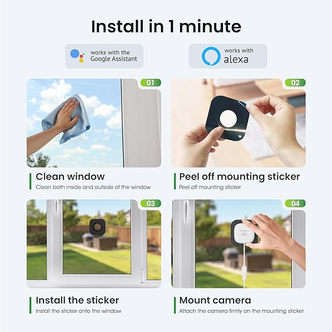 Window Security Camera 3MP 2K, Indoor WiFi Cameras 2.4GHz/5GHz with Colorvue AI Color Night Vision, Person Detection with Auto-Focus, 24/7 Recording Compatible with Alexa & Google Home