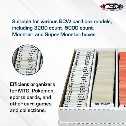 BCW Trading Card Dividers (50 Pack) | Archival Quality with Write-On Tabs | Fits 3200 & 5000 Super Monster Trading Card Storage Boxes