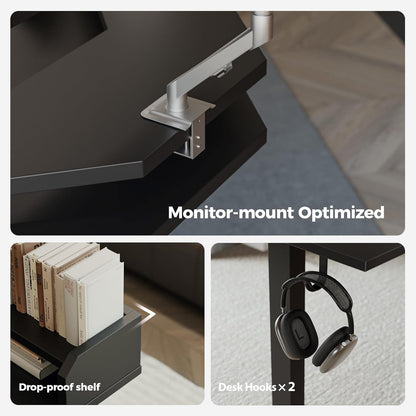 Agilestic L Shaped Standing Desk, Adjustable Height Corner Gaming Desk with Shelf, Sit Stand Up Desk, 63 x 55 Inch Home Office Computer Table, Black