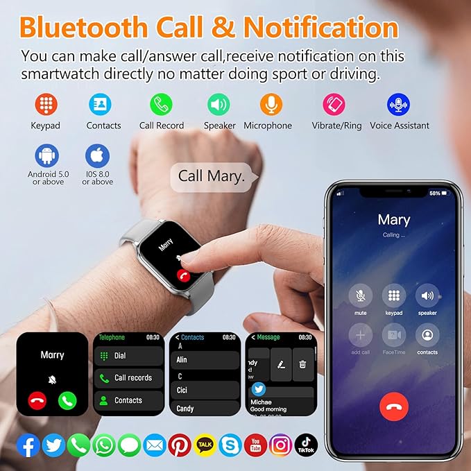 Smart Watch for Women Men with Text and Call, 2025 New AI Smartwatches with Heart Rate/SpO2/Sleep/Stress Monitor, 100+ Sports Modes, GPS Fitness Watches Compatible with iOS/Android (GPS, Silver)
