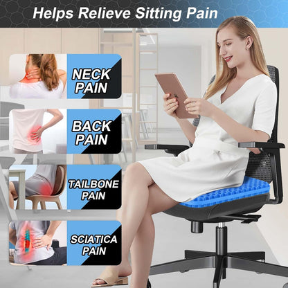 Seat Cushion, Gel Seat Cushion for Long Sitting– Back, Sciatica, Tailbone Pain Relief Pad, 19in Seat Pad for Car, Office Chair, Wheelchair, Soft Support for Long Trips