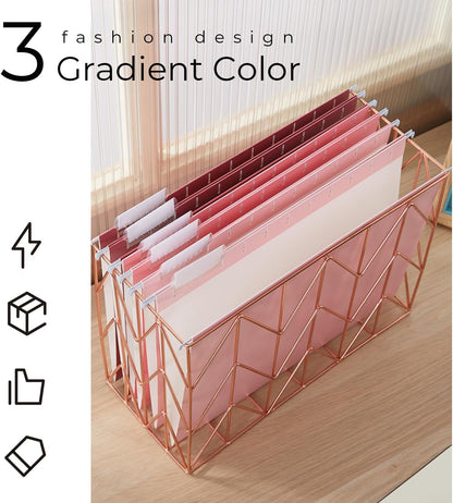 Y YOMA 6 Pack Gradient Hanging File Folders Letter Size Decorative Hanging Folder Pretty File Folder Organizer for Filing Cabinet Office Home with 1/5-Cut Adjustable Tabs, Cute Pink
