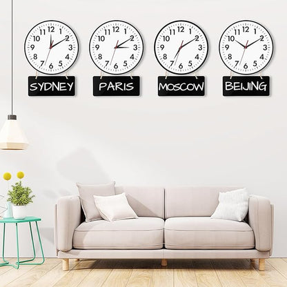 Lumuasky 4-Pack Silent Wall Clocks Time Zones with 4 Pcs Chalkboard and White Marker Pen – Battery Operated Clocks with Time Zones Multi Time Zone Clocks Perfect for Home, Office & Classroom