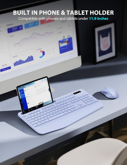 Wireless Keyboard and Mouse Combo - Full-Sized Ergonomic Keyboard with Wrist Rest, Phone Holder, Sleep Mode, Silent 2.4GHz Cordless Keyboard Mouse Combo for Laptop, Computer, PC, Mac, Windows -Trueque