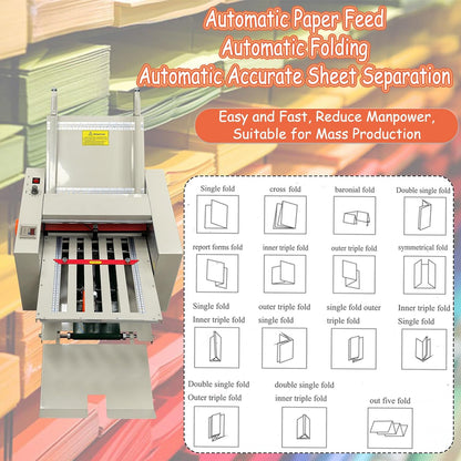Digital Paper Folder 110V, Automatic Document Folding Machine w/ 2 Trays, Electronic Counter, Adjustable Speed (262ft/min Max), Desktop Paper Folding Machine for Manuals, Docs, Letters