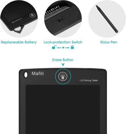 mafiti 10 Pack LCD Writing Tablet 8.5 Inch Electronic Drawing Pads for Kids Portable Ewriter Doodle Board Black