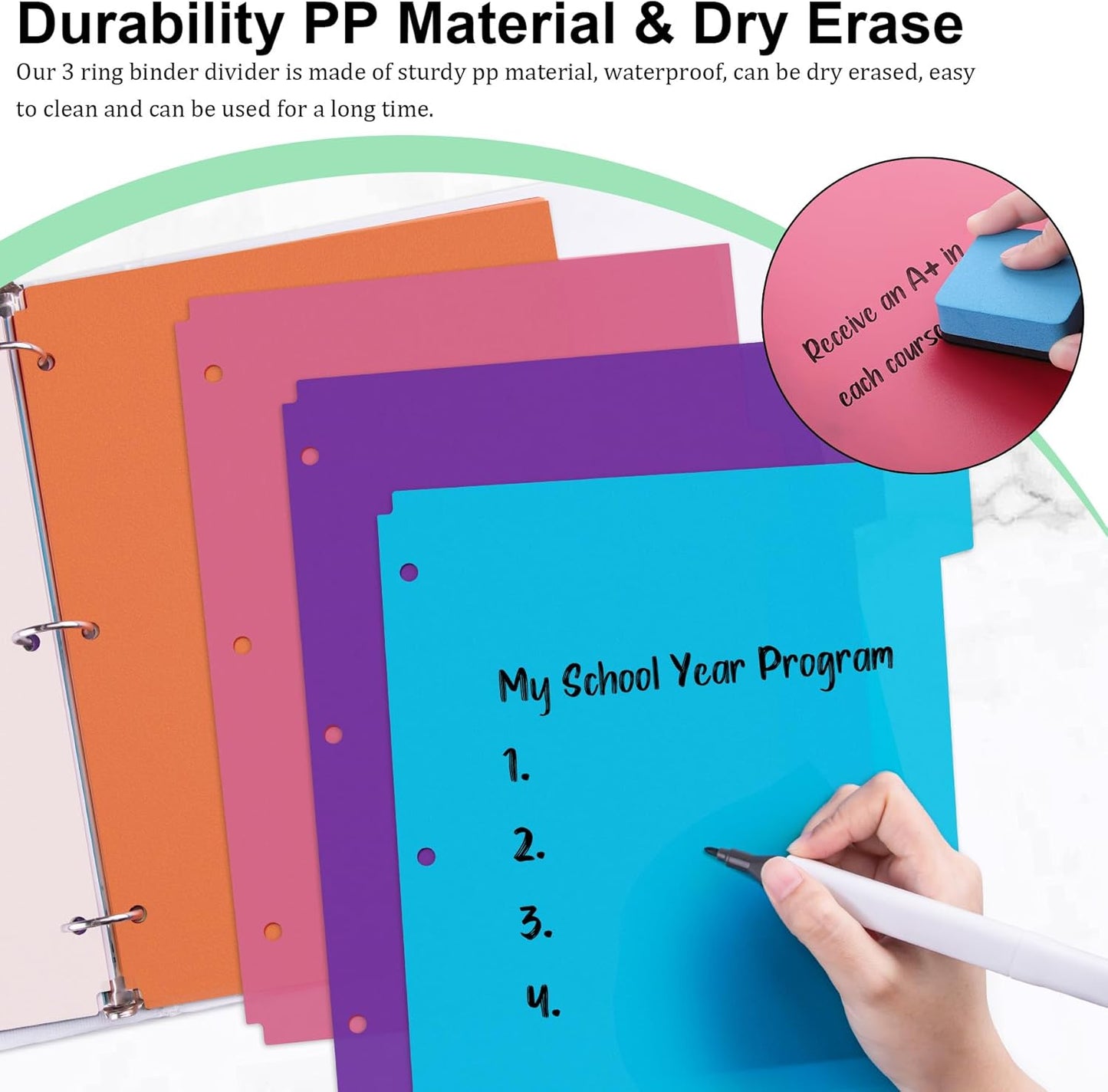 24PCS/3 Set Binder Dividers with Tabs, 8-Tab Dividers for 3 Ring Binder, 3-Hole Punched Letter Size Plastic 3 Ring Binder Dividers for School Office Home Document Organizer, Multicolor