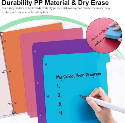 24PCS/3 Set Binder Dividers with Tabs, 8-Tab Dividers for 3 Ring Binder, 3-Hole Punched Letter Size Plastic 3 Ring Binder Dividers for School Office Home Document Organizer, Multicolor