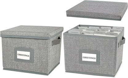 Greeting Card Organizer Box with 16 Dividers,Collapsible Greeting Card Storage Box with Handles Hold 150+ Cards,Greeting Card Holder for Greeting Cards,Sticker, Recipes, Photos, Envelopes,2-Pack