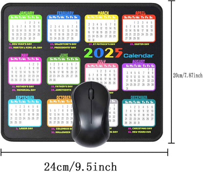 Calendar Mouse Pad 9.5 X 7.8 in, Mouse Pads with Stitched Edges and Non-Slip Rubber Base, Home Office Desk Decor Accessories for Computer Laptop Work Gaming (White 2025 with Holidays)