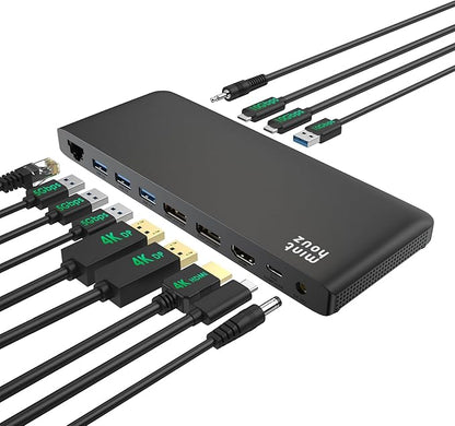 Minthouz 12-in-1 Docking Station with 100W Charging, Triple Display Dual 4K Support, 1000Mbps LAN Port, Laptop Docking Station, 4X USB-A (1x 10Gbps), 2X USB-C, Compatible with Windows, Mac, Chrome