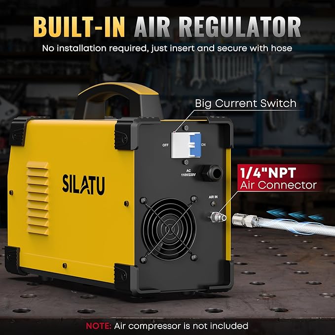 SILATU 75Amps Plasma Cutter, STC750P HF Non-Touch Pilot Arc Plasma Cutter Machine, 110/220V Dual Voltage Large LED Display Air Sensor Technology, 1'' Max Cutting Thickness, PT/2T/4T for Beginners DIY