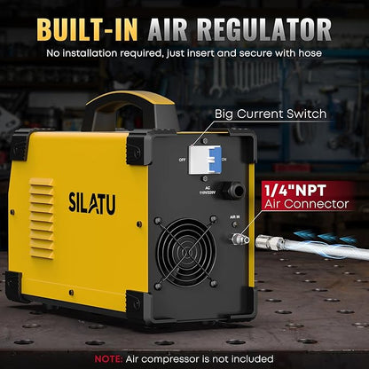 SILATU 75Amps Plasma Cutter, STC750P HF Non-Touch Pilot Arc Plasma Cutter Machine, 110/220V Dual Voltage Large LED Display Air Sensor Technology, 1'' Max Cutting Thickness, PT/2T/4T for Beginners DIY