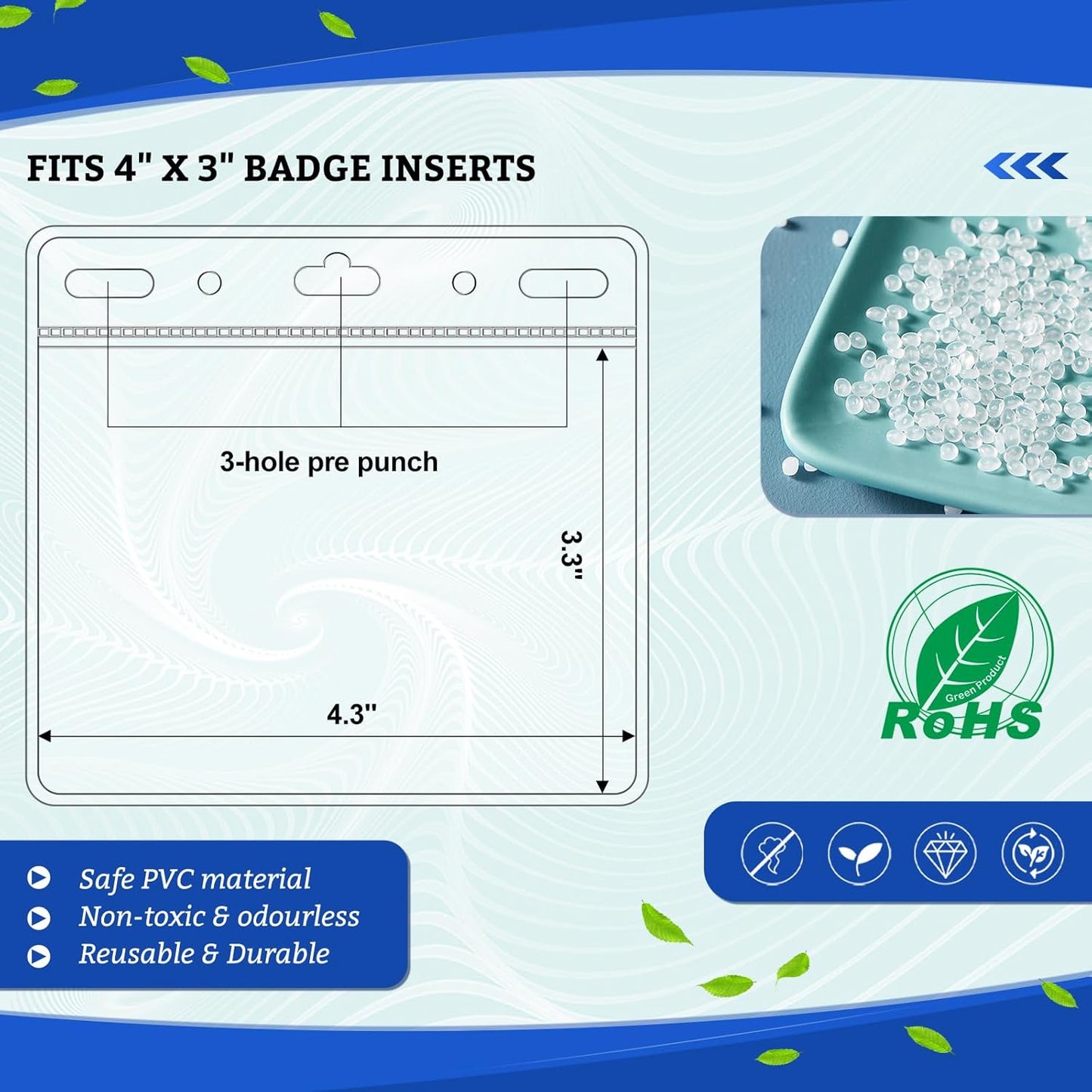 50 Pcs Card Protector ID Name Badge Holder 4 x 3 Inches Clear Plastic Horizontal No Zipper ID Card Holder