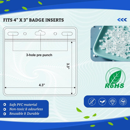 200 Pcs Card Protector ID Name Badge Holder 4 x 3 Inches Clear Plastic Horizontal No Zipper ID Card Holder