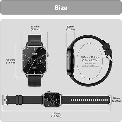 Smart Watch for Men Women, 1.85'' AMOLED HD Fitness Watch with 120+ Sports Modes, Bluetooth Call/Heart Rate/Sleep Monitor/Pedometer, Smartwatch for Android iOS, IP68 Waterproof, Black