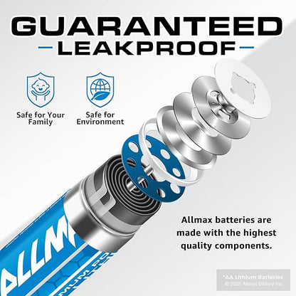 Allmax AA Maximum Power Lithium Batteries (12 Count) – Longest Lasting, Leakproof, 20-Year Shelf Life, Ultimate Performance, Perfect for Blink Security Cameras (1.5V)