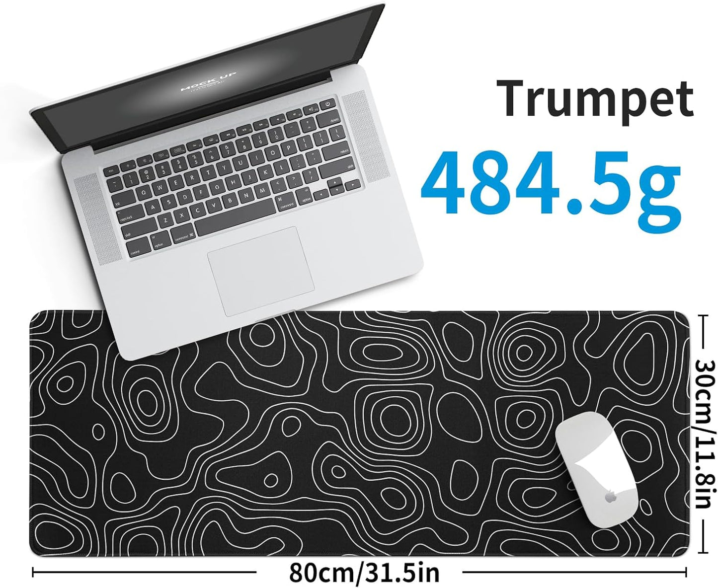 Black Topography Contour Gaming Mouse Pad Large Anime Topographic Map Mousepad Extended Mouse Pad Gaming Big Desk Pad Keyboard Pad with Stitched Edge Non-Slip Rubber Base