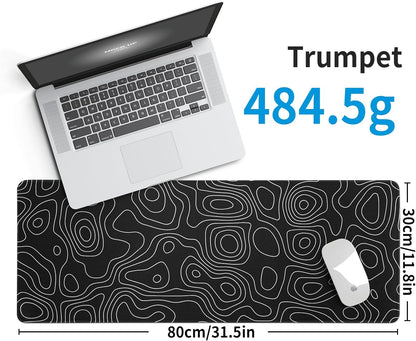 Black Topography Contour Gaming Mouse Pad Large Anime Topographic Map Mousepad Extended Mouse Pad Gaming Big Desk Pad Keyboard Pad with Stitched Edge Non-Slip Rubber Base