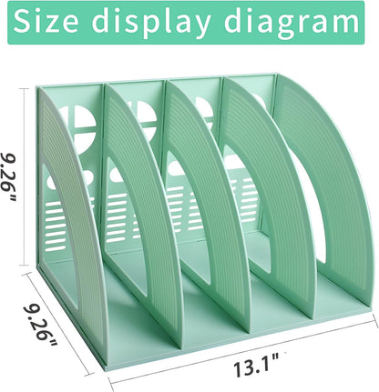 SAYEEC Magazine File Holder Folder Storage Desktop 4 Compartment Standing Hollow Green Files Bookshelf Organizer Box Office Racks Displays Holds Notebooks Documents for School Working Students