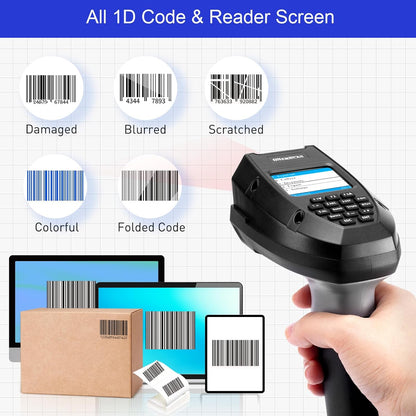 Inventory Scanner Wireless, Onewscan Barcode Scanner with Charging Base 1D Read Screen Data Collector Data Terminal 2.4G Wireless & USB Connection Bar Code Scanners with 2" LCD Screen
