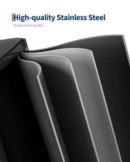 GarveeHome 2 x 8 Gallon Stainless Steel Double Trash Can with Lid for Kitchen, Large Dual Trash and Recycle Bin Combo, Step-on Kitchen Metal Garbage Cans, PP Inner Buckets, Liner Rim, Matte Black