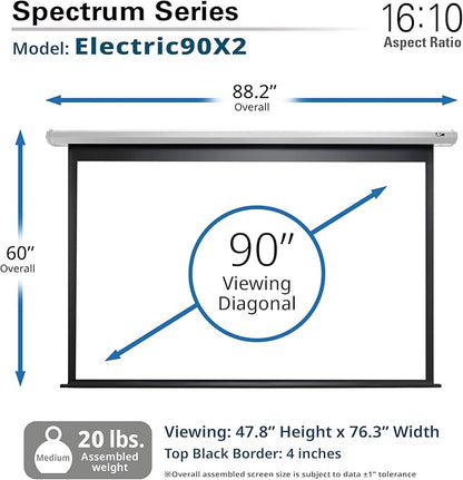 Elite Screens Spectrum, 90-INCH Diag 16:10, Motorized Projector Screen Movie Home Theater Gaming 4K/8K Ultra HD Ready, ELECTRIC90X2