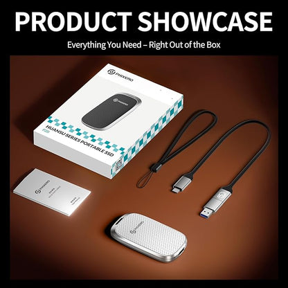 PHIXERO P20 External Portable SSD 2TB,up to 2050Mb/s,External Solid State Drives with 2 in 1 USB C Cable with LED Indicator,USB 3.2 Gen 2 Portable Hard Drive for iPhone 15/16 PRO, Mac, PC & Laptops