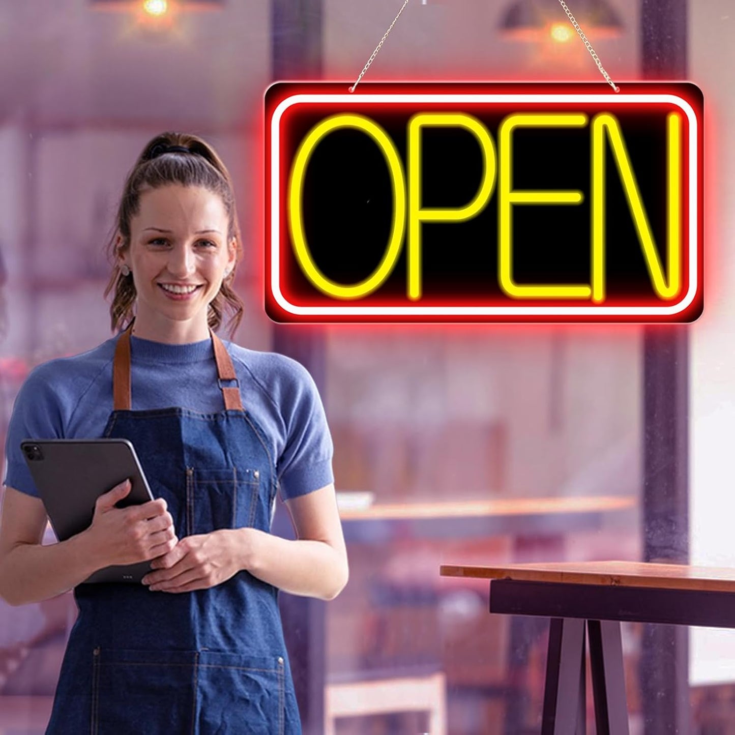 16.5" X 9" Led Neon Open Signs for Business Ultra Bright Plug In Electric Light Up Open Signs with ON/OFF Switch and 12V/2A AC Adapter for Storefront Window Bar Salon Coffee Stores (Red/Yellow)