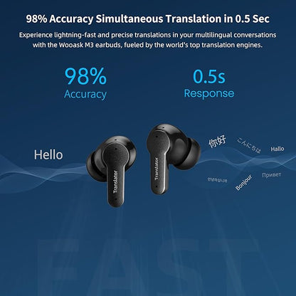 M3 AI Translation Earbuds Real Time, Language Translator Device in 144 Languages, 3-in-1 Offline Two-Way Audífonos Traductores, Live Translate Headphones, No Subscription Required (Black)