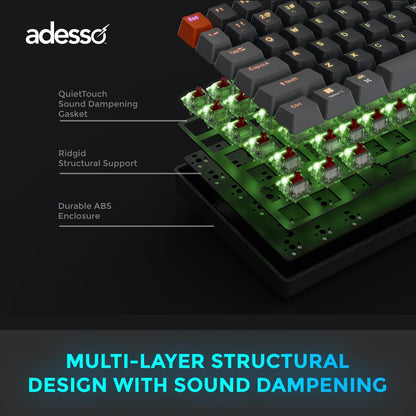 ADESSO EasyTouch 1200 Wired/Wireless/Bluetooth Multi-OS Illuminated Mechanical VIA Mini Keyboard with Copilot Ai Hotkey