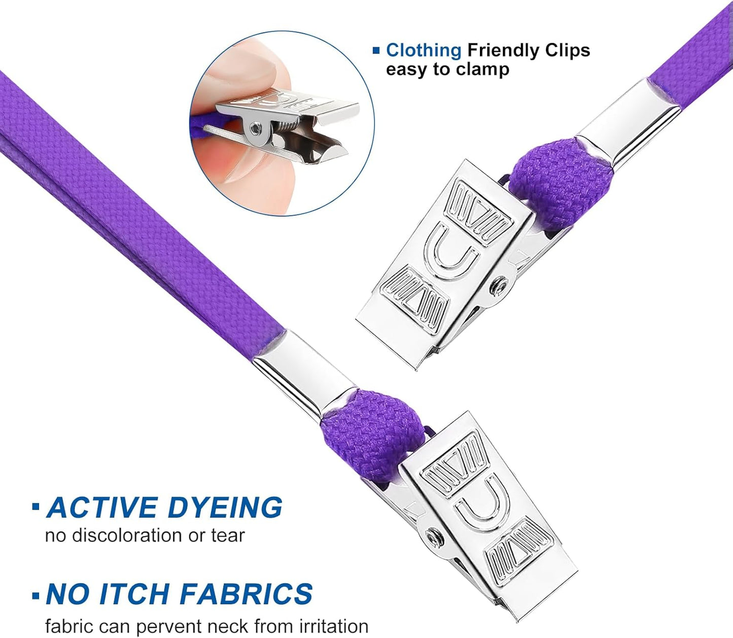 100Pcs Lanyards for ID Badges and 100 Pcs Clear Plastic Horizontal Name Badge ID Card Holders, Flat Neck Lanyards with Clip Waterproof Resealable Name Tag Badge ID Card Holders (Purple)