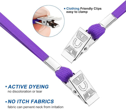 100Pcs Lanyards for ID Badges and 100 Pcs Clear Plastic Horizontal Name Badge ID Card Holders, Flat Neck Lanyards with Clip Waterproof Resealable Name Tag Badge ID Card Holders (Purple)