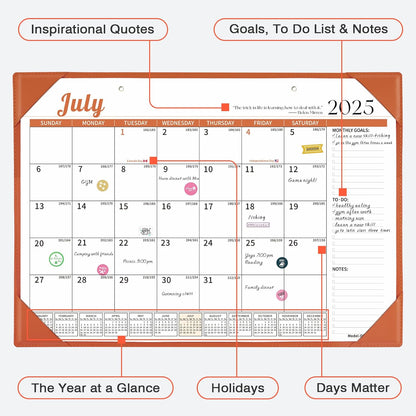 Ospelelf Desk Calendar 2025-2026 Wall Monthly Planner 12"x17" Leather Pad with Protective Cover 18 Months July 2025 to December 2026 Orange
